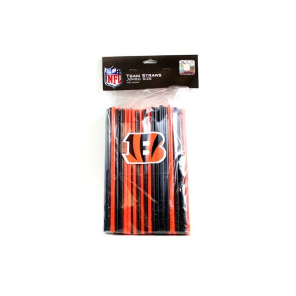 NFL Cincinnati Bengals Team Straws 100 Ct Orange Black Tailgates Super Bowl
